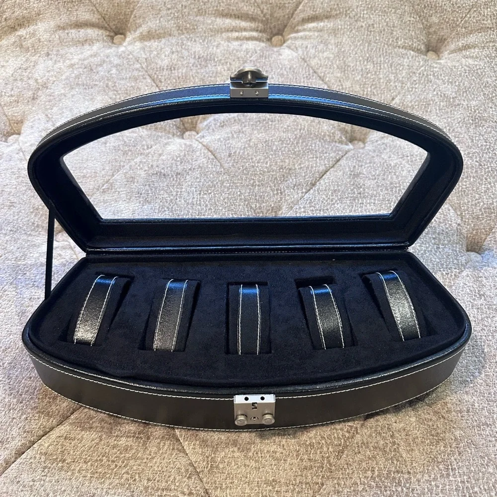 WOLF Black and Silver 5-Slot Watch Case
